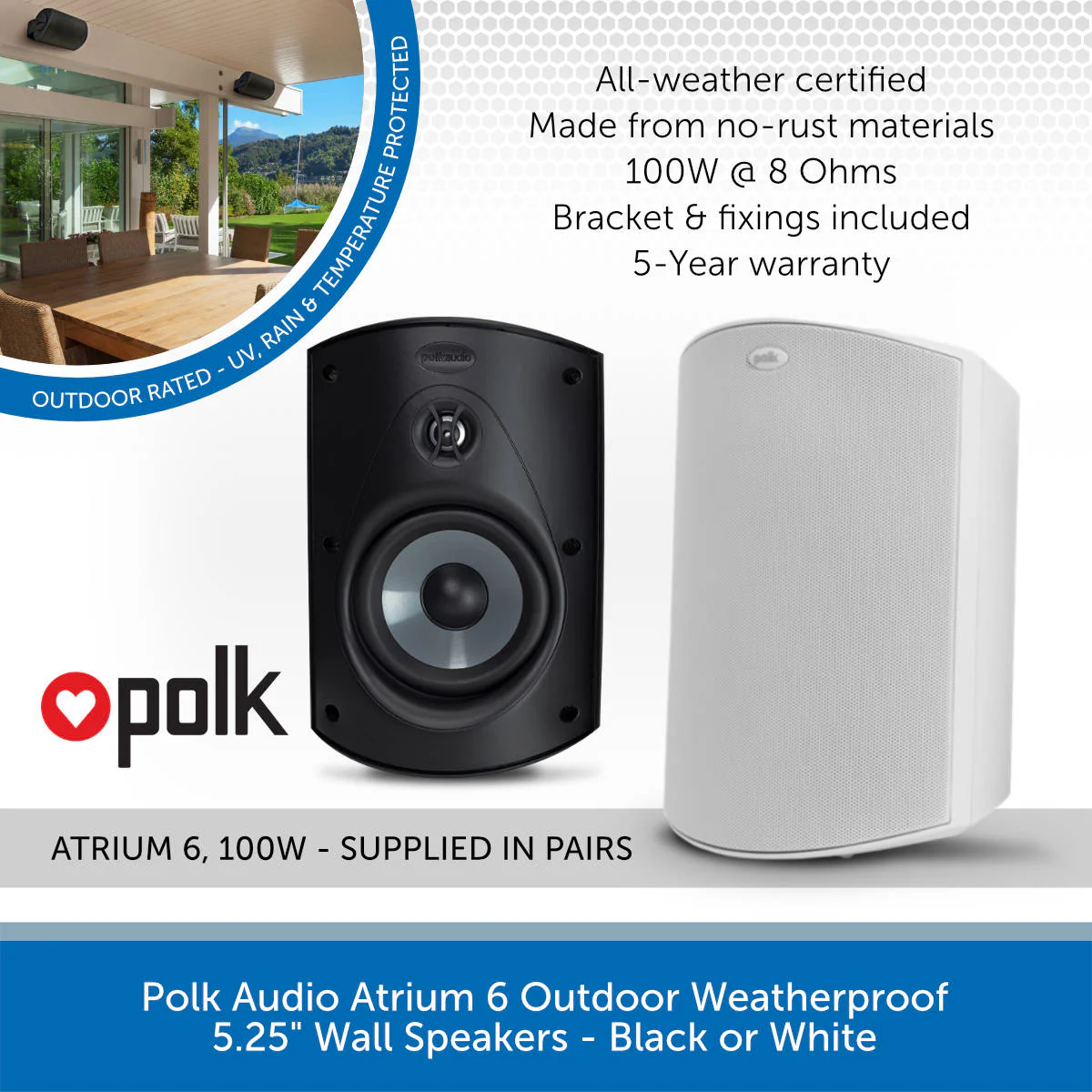 זוג רמקולים מוגני מים PolkAudio Atrium6 – תמונה 3